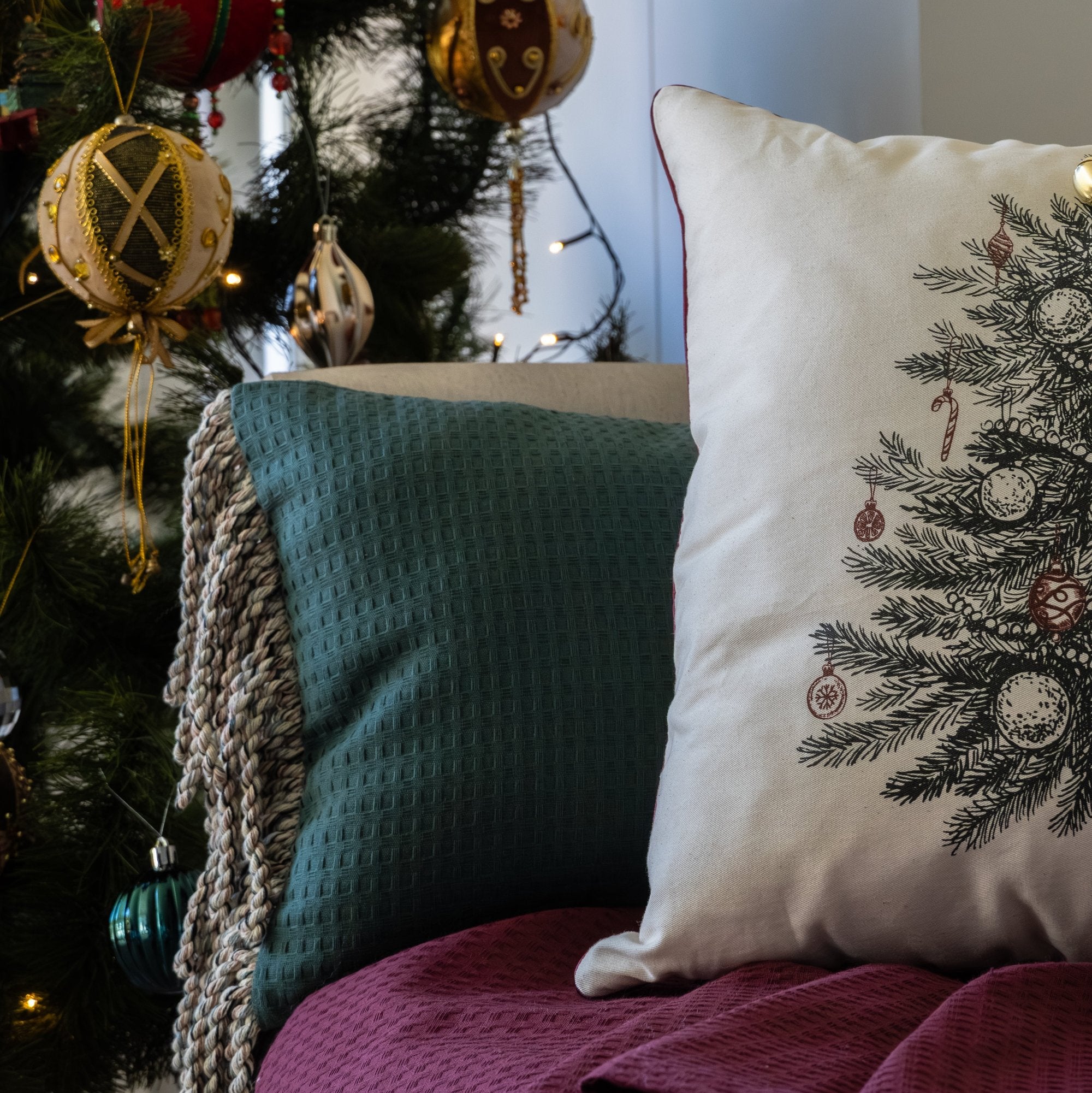 Funda piquet para cojín con flecos Verde