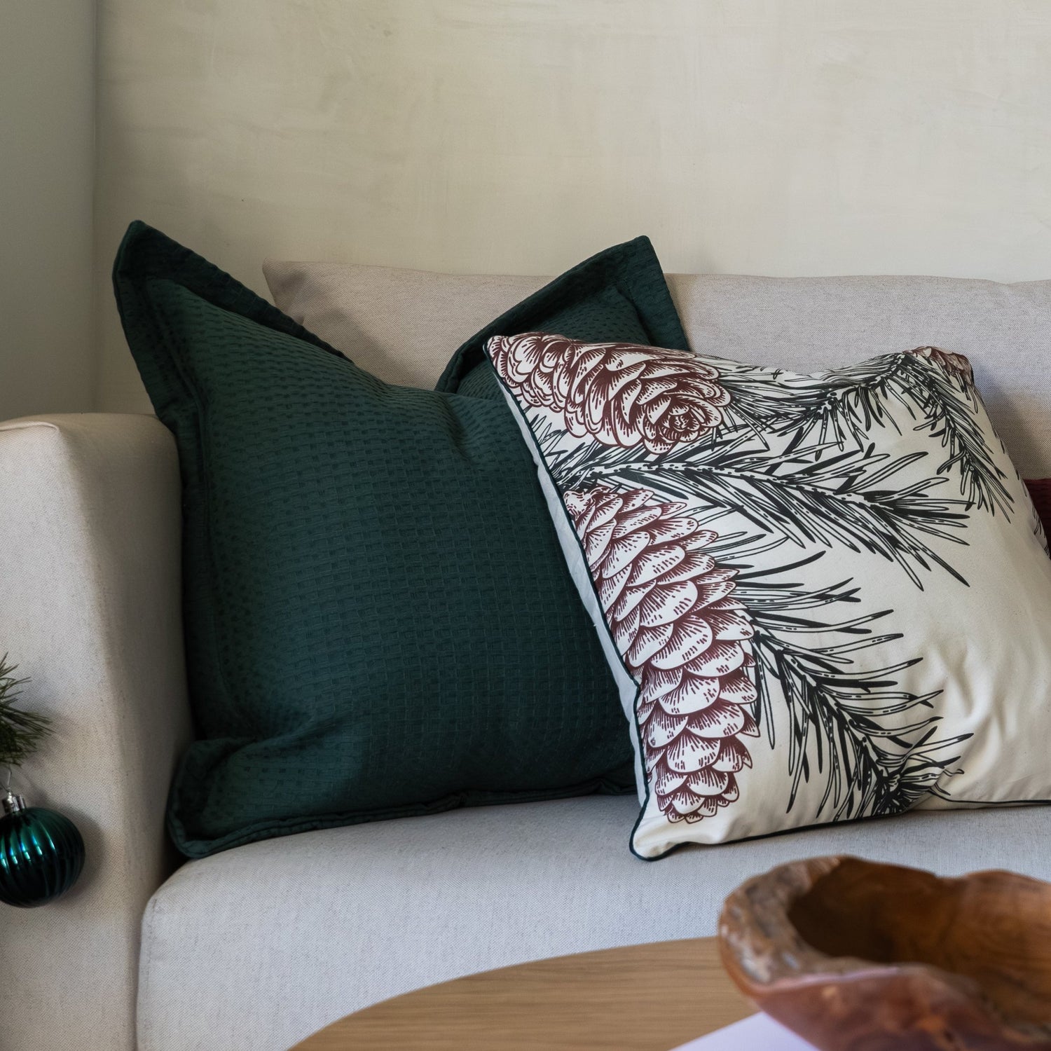 Funda piquet para cojín con pestañas Verde