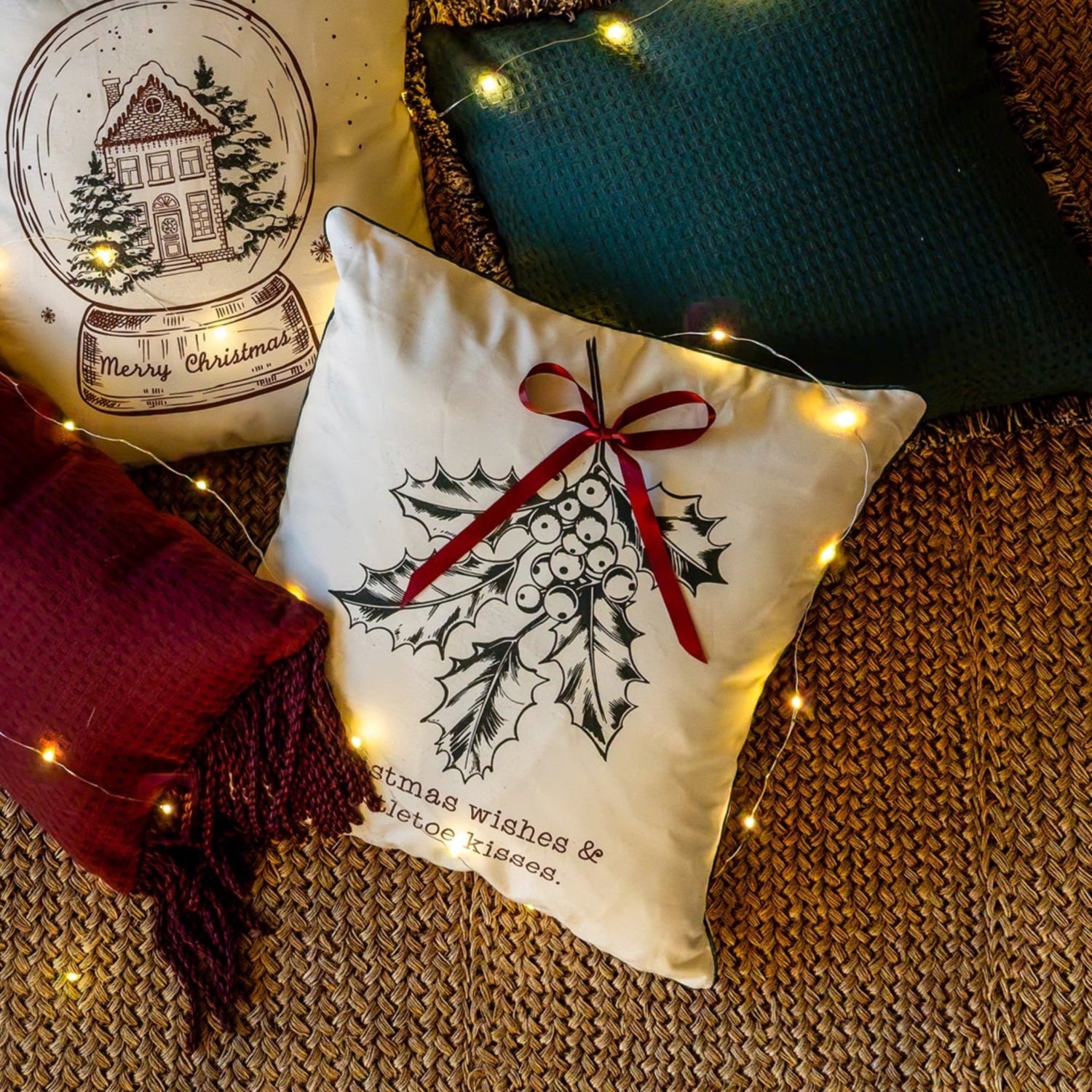 Funda decorativa para cojín navideña Muérdago