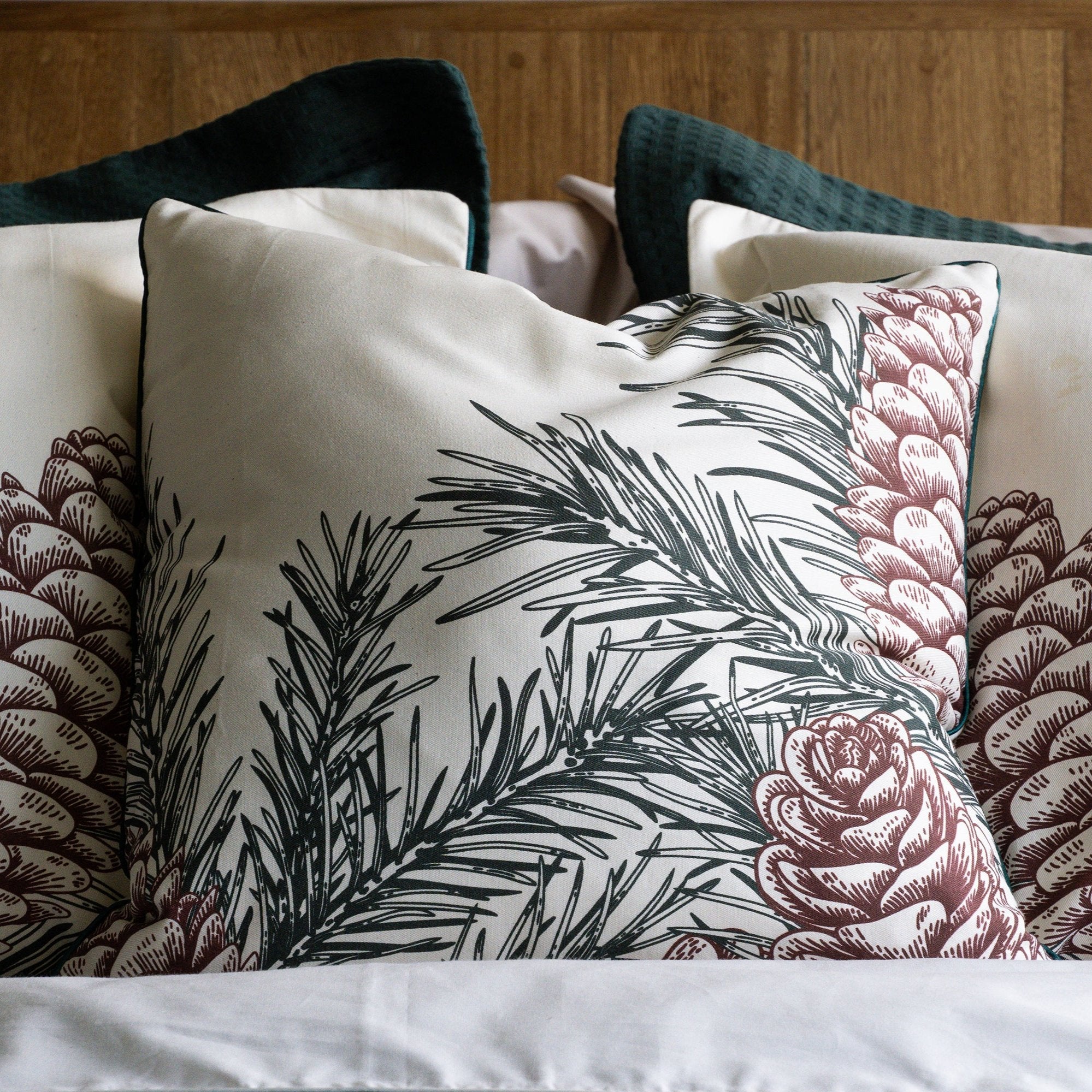 Funda decorativa para cojín navideña Hojas de Pino