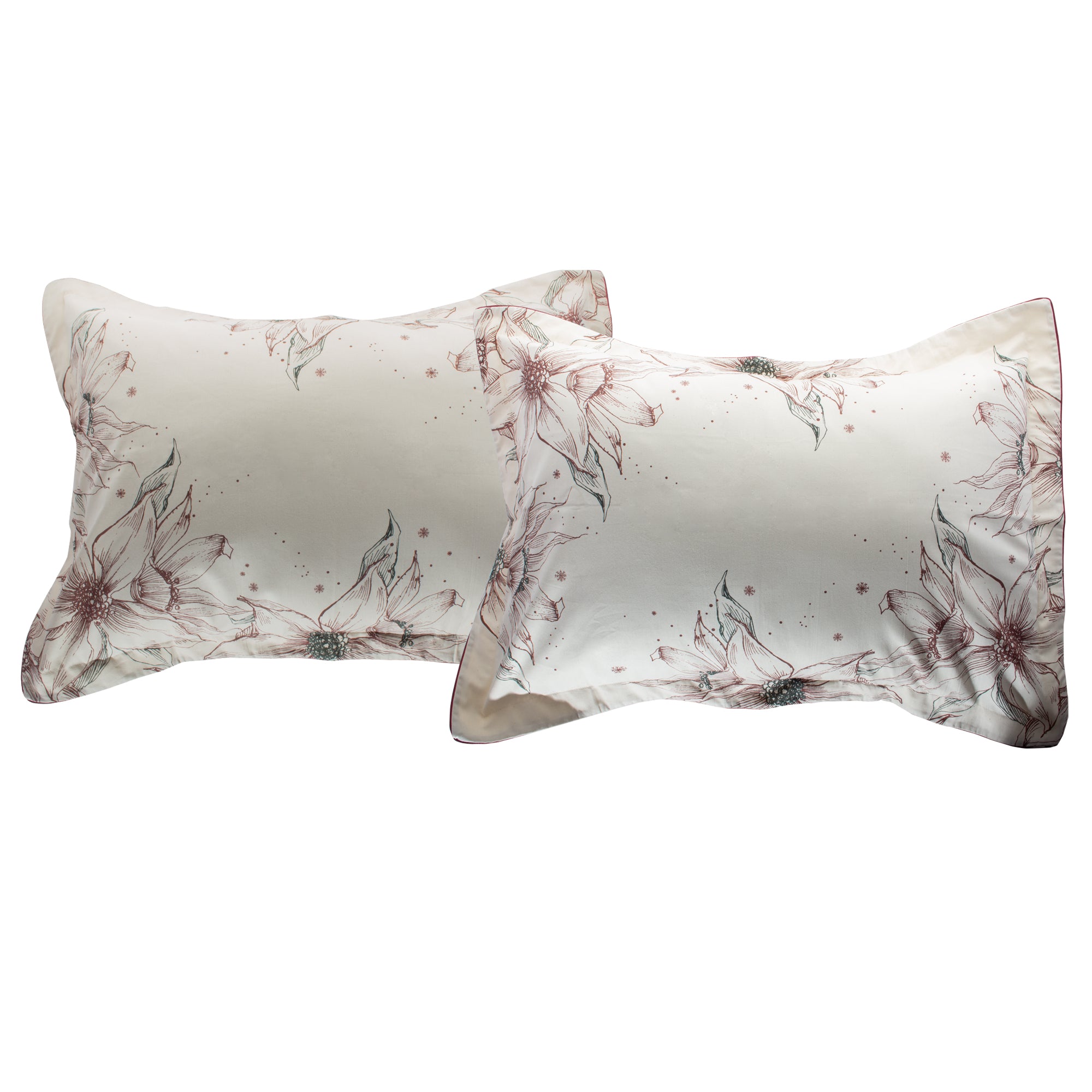 Juego x2 fundas para almohada navideñas poinsetias