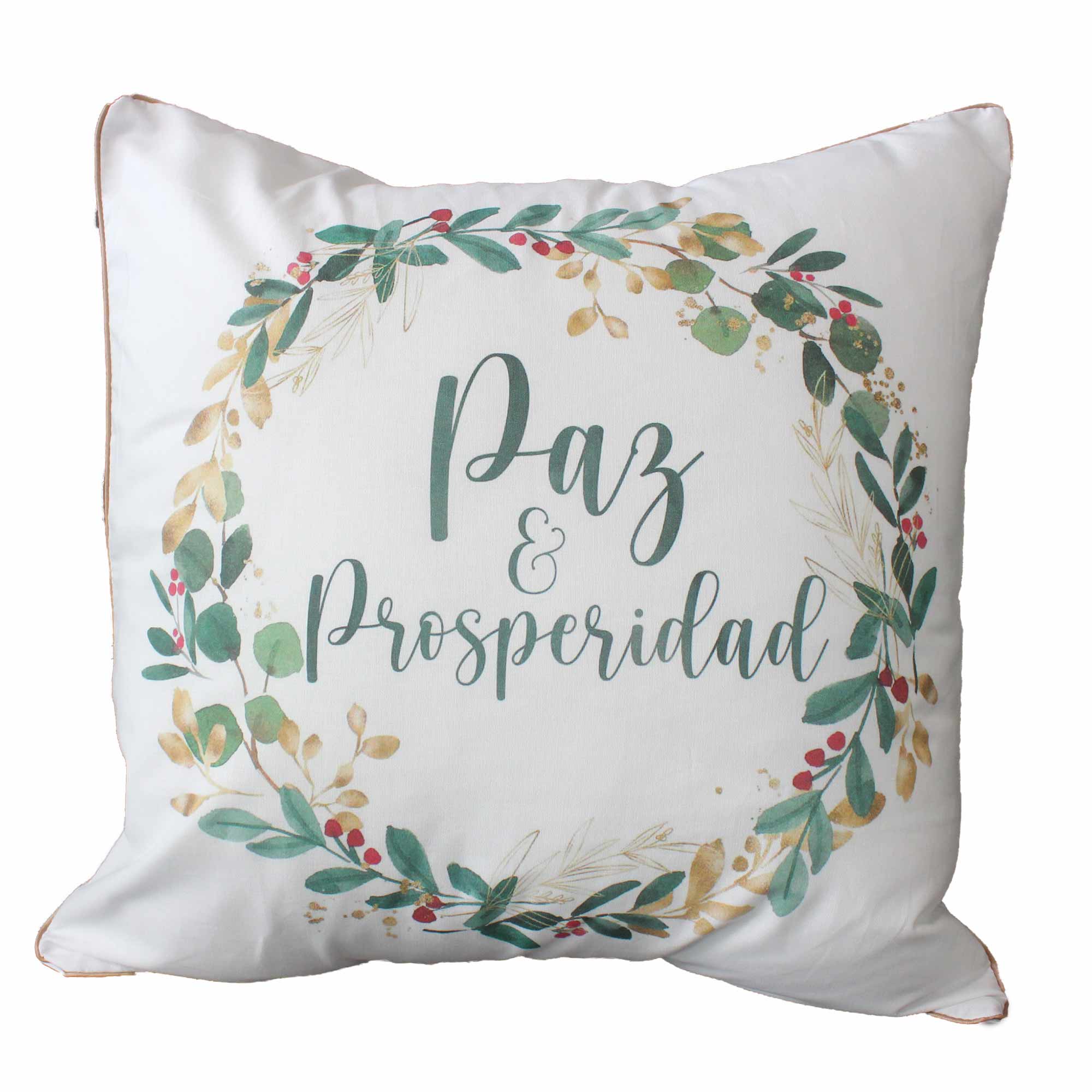 Funda para cojín Navideña Aquarela Paz y Prosperidad