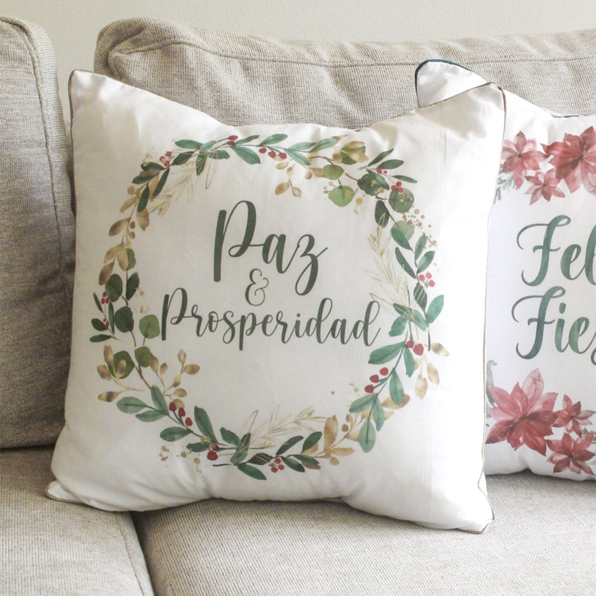 Funda para cojín Navideña Aquarela Paz y Prosperidad