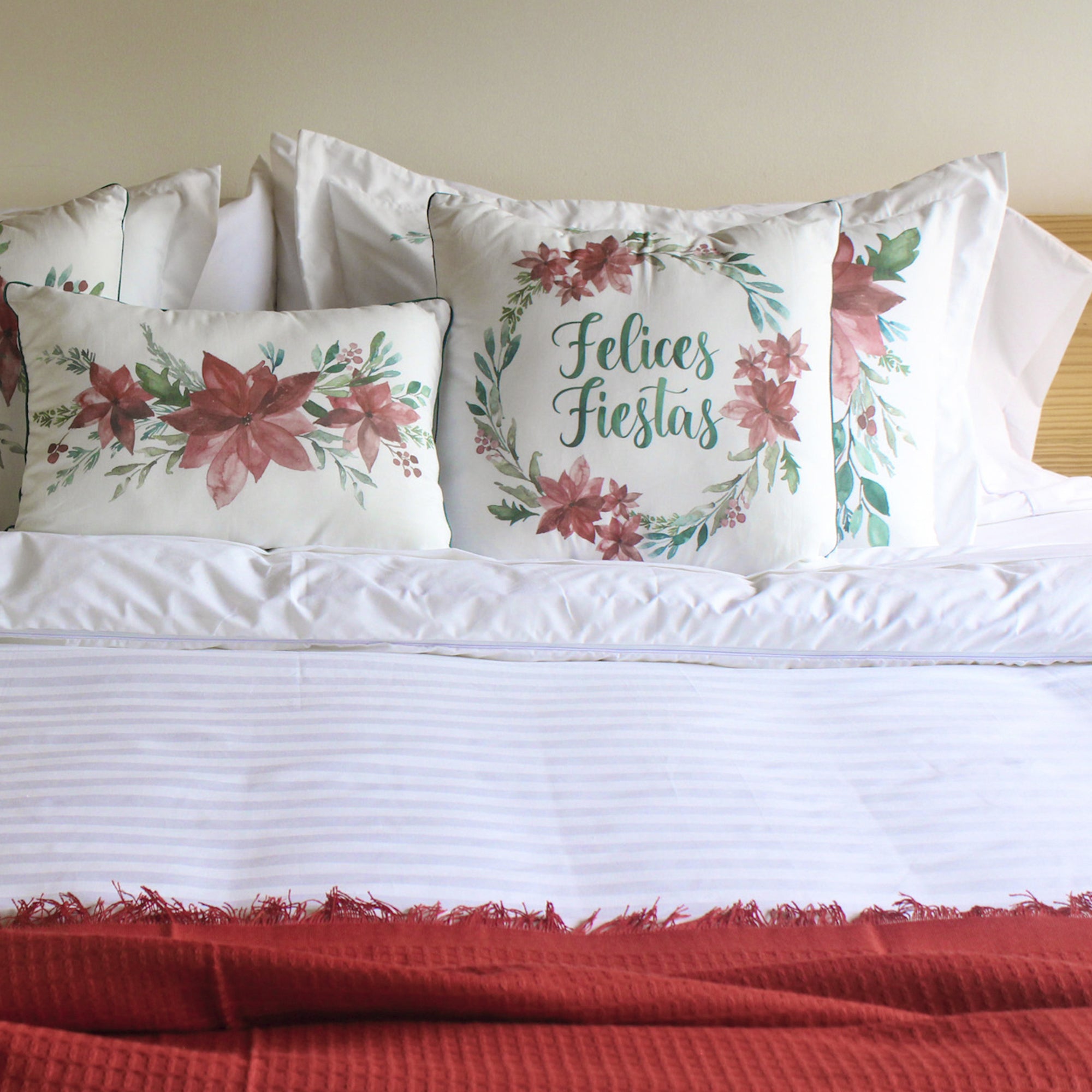 Funda para cojín Navideña Aquarela Felices Fiestas