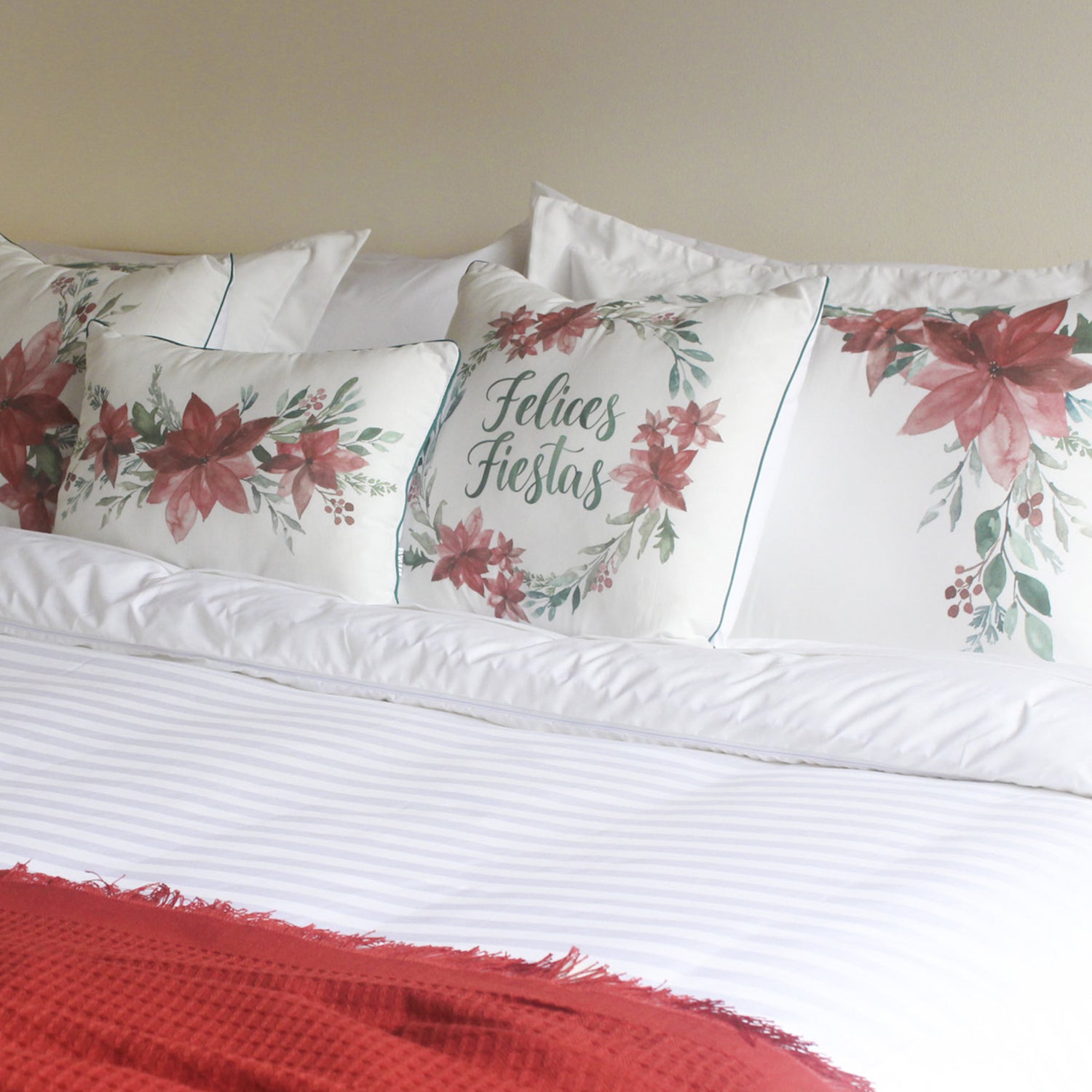 Funda para cojín Navideña Aquarela Felices Fiestas