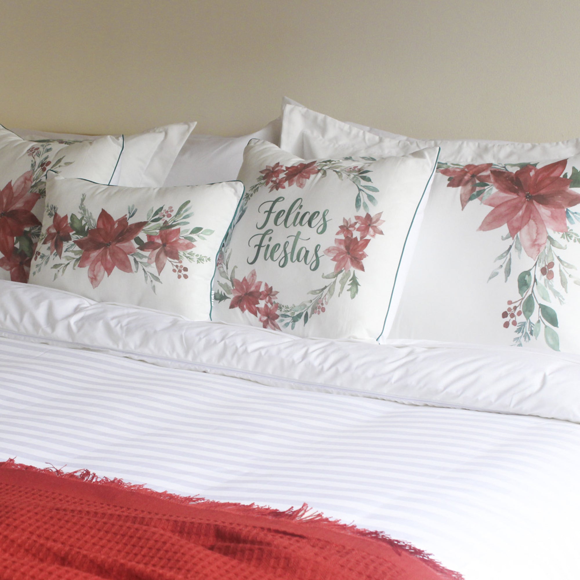 Funda para cojín Navideña Aquarela Felices Fiestas