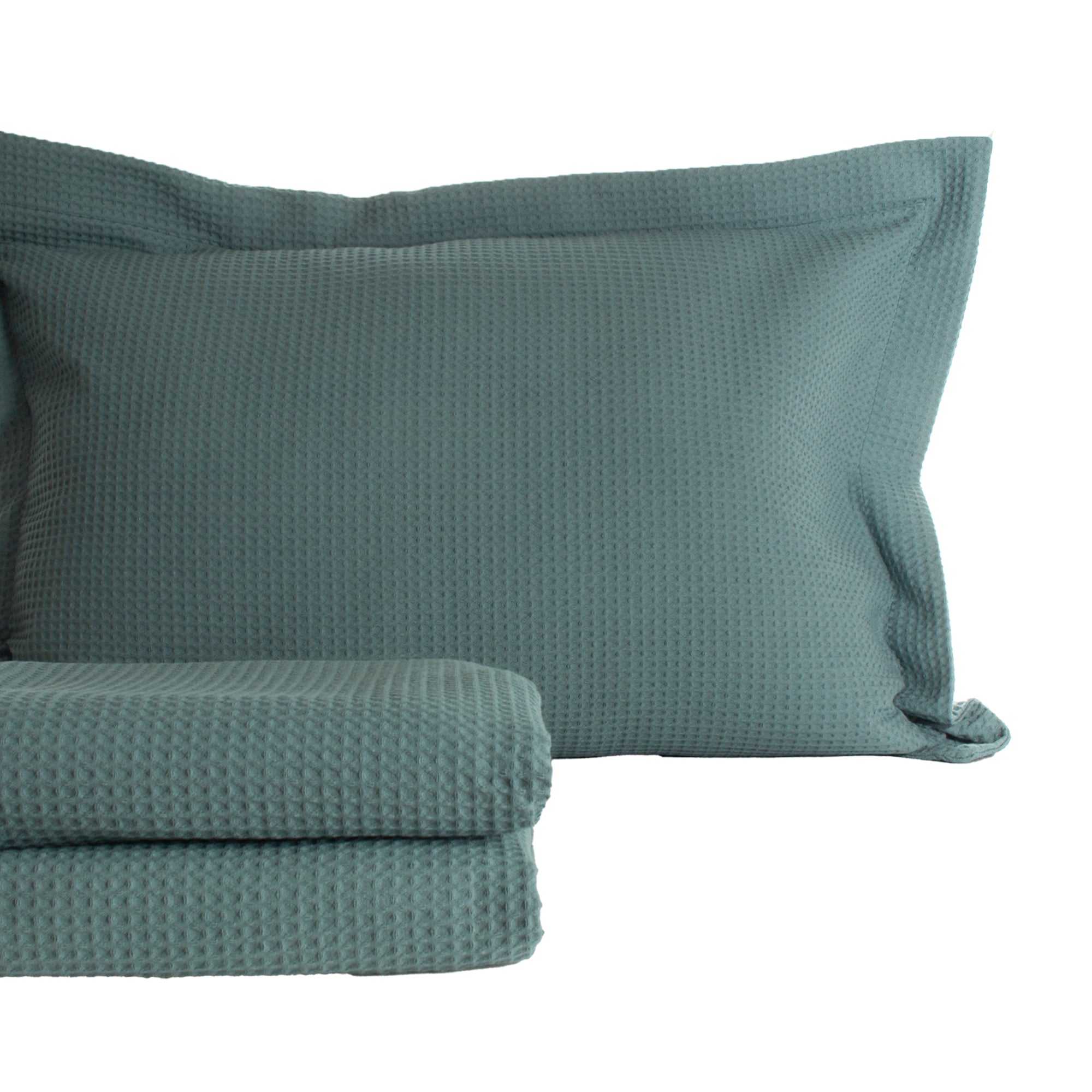 Juego de colcha Piquet 100% algodón (tipo waffle) Verde Azul