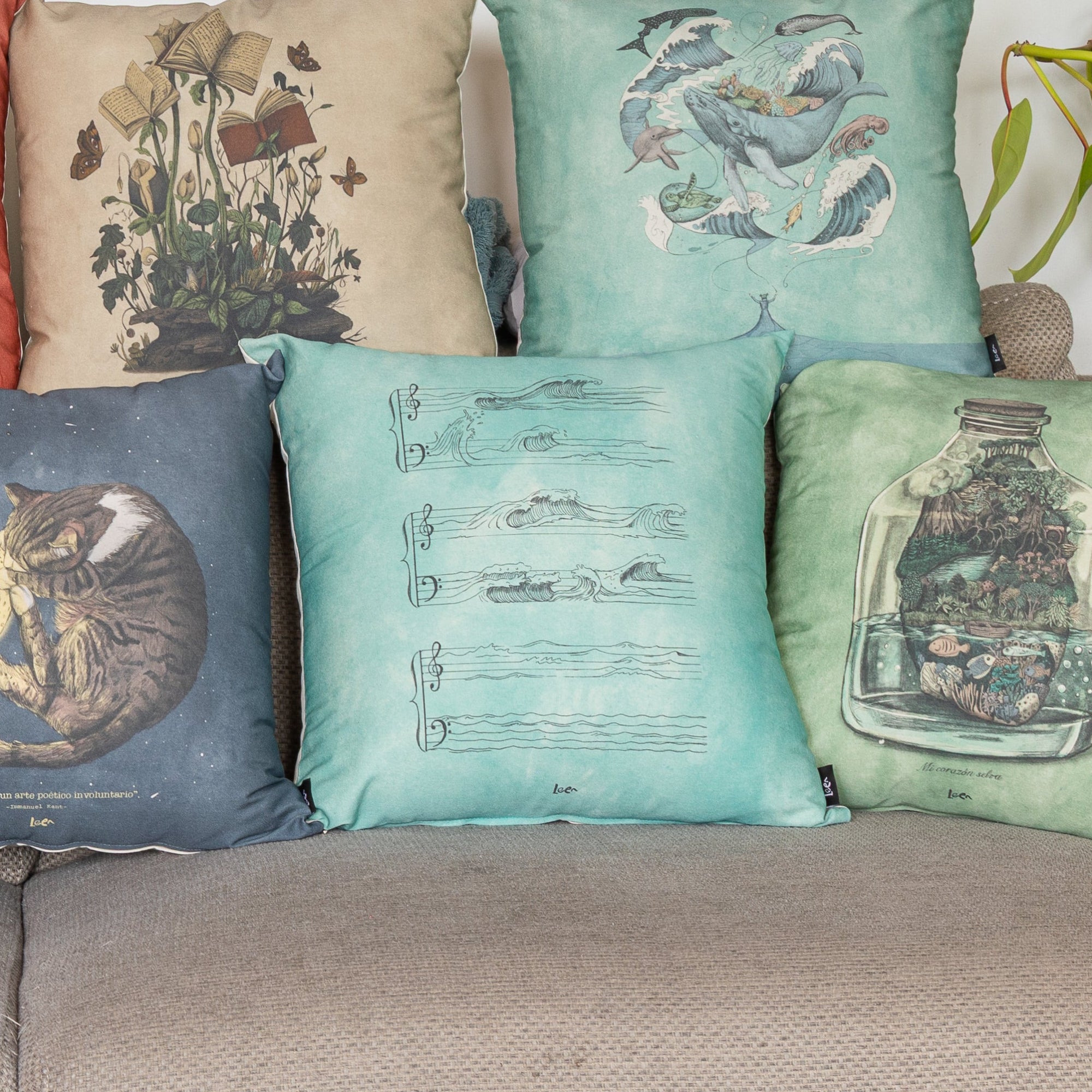 Funda Cojin Cuadrada Ilustrada Mar Sonidos By Leen