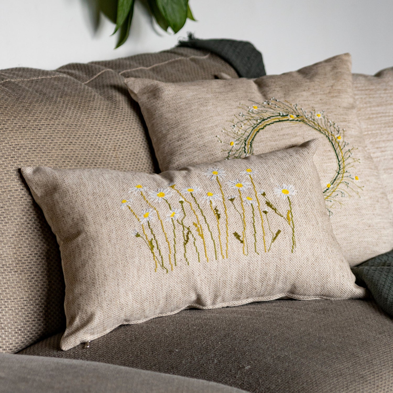 Funda de cojín para bordar en Lino Rectangular