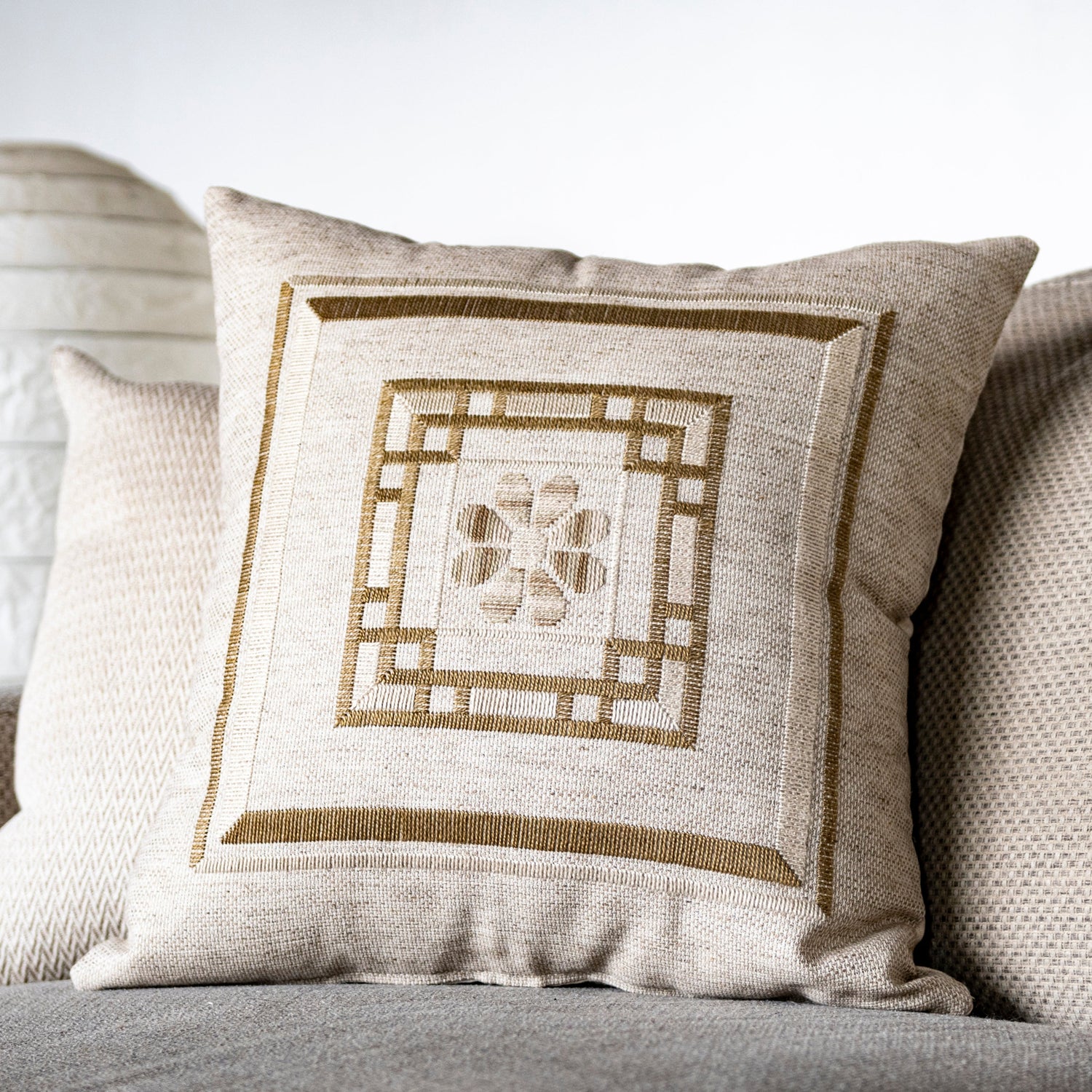 Funda de cojín para bordar en Lino Cuadrada