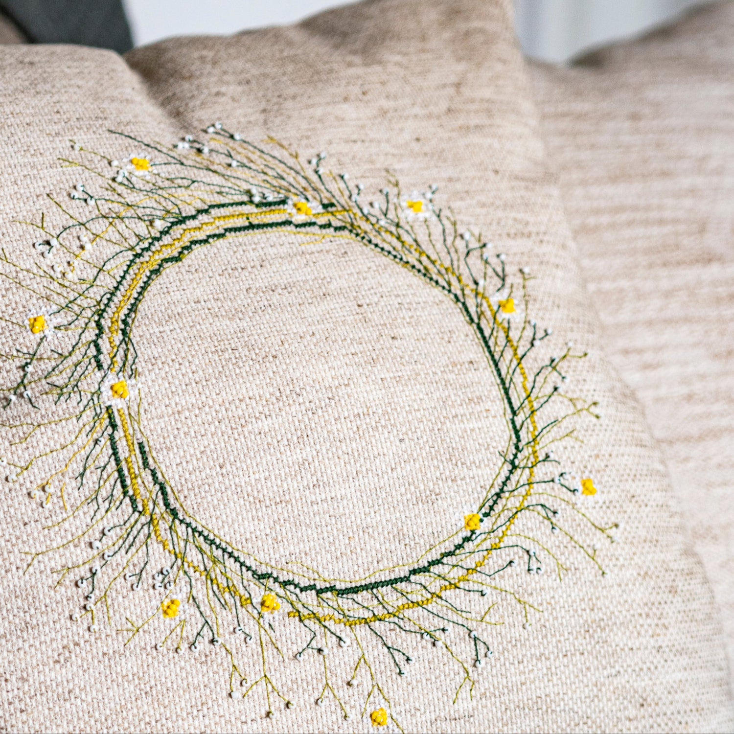 Funda de cojín para bordar en Lino Cuadrada