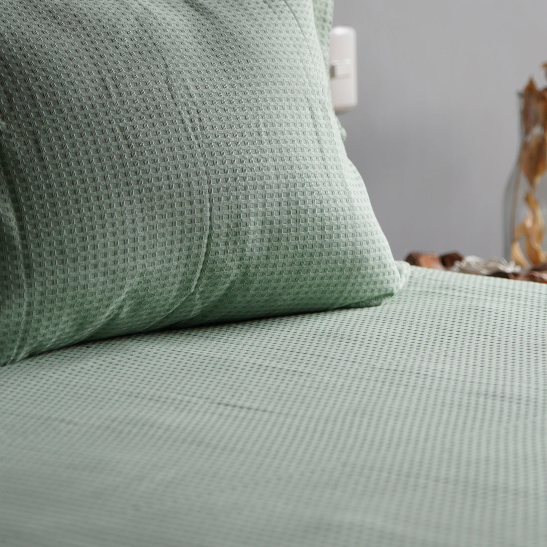 Juego de colcha Génova Piquet 100% algodón (tipo waffle) color Verde Menta