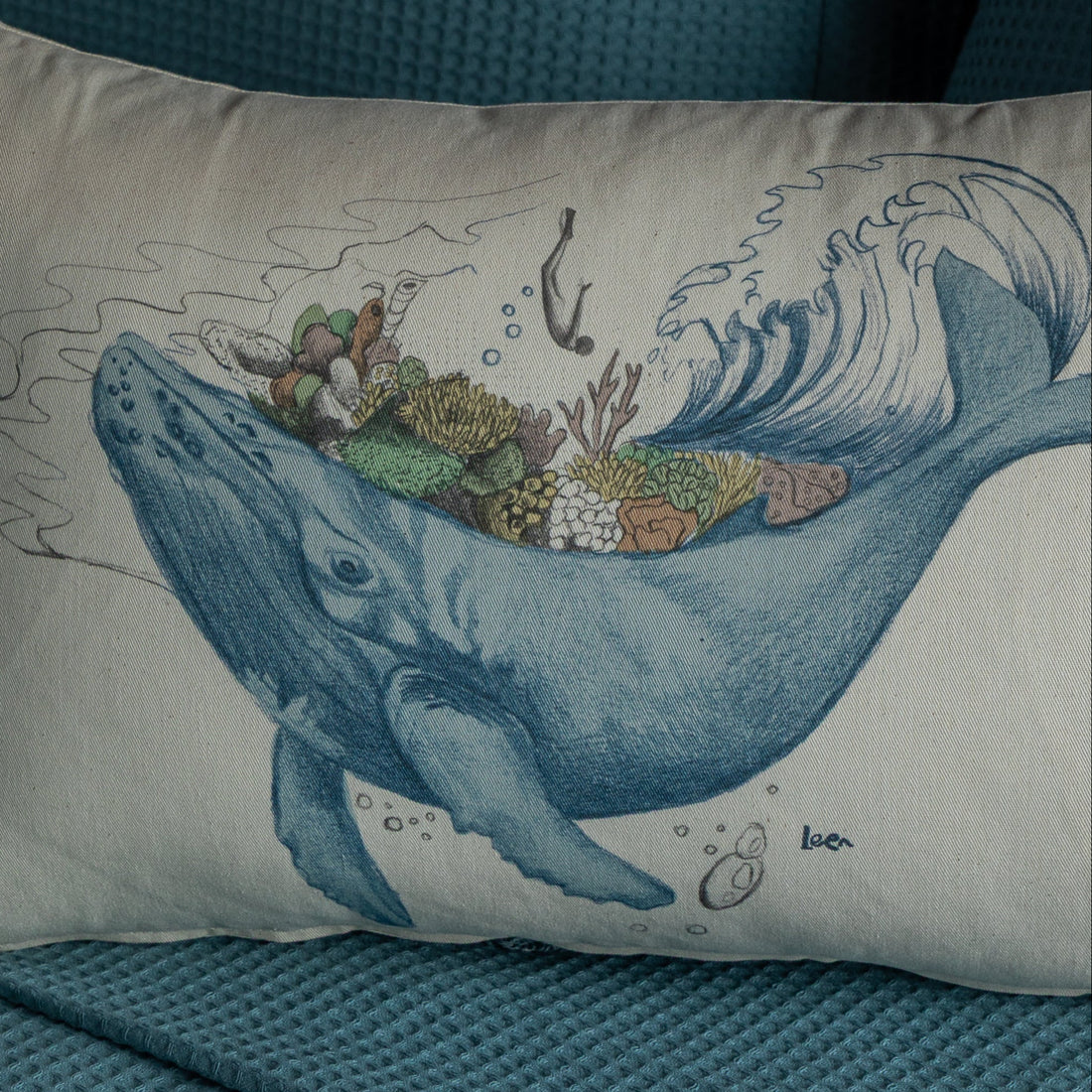 Funda Cojin Rectangular Ilustrada Mar Adentro By Leen