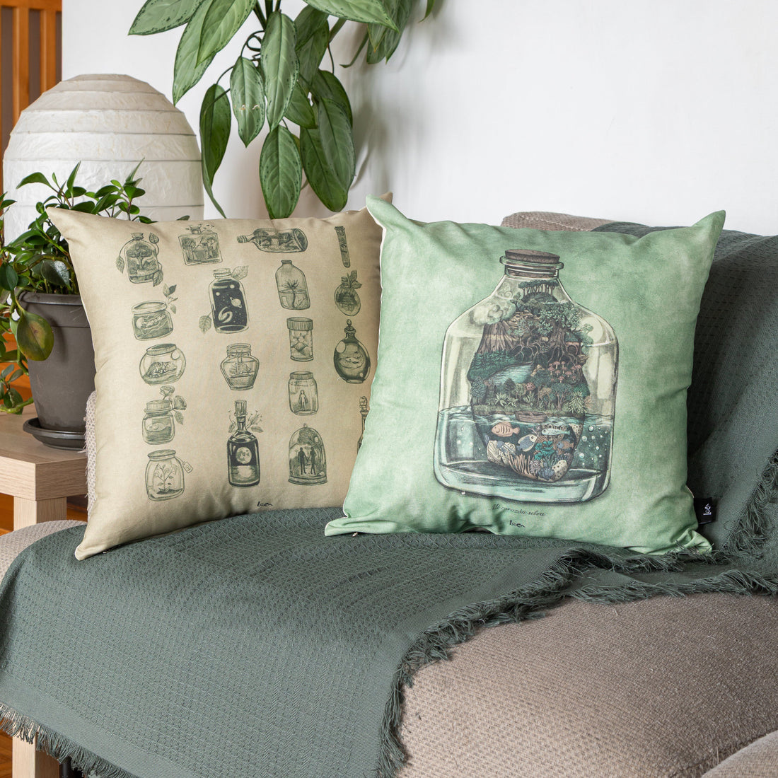 Funda Cojin Cuadrada Ilustrada Recipientes By Leen