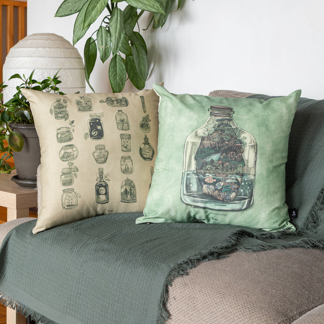 Funda Cojin Cuadrada Ilustrada Corazon Selva By Leen