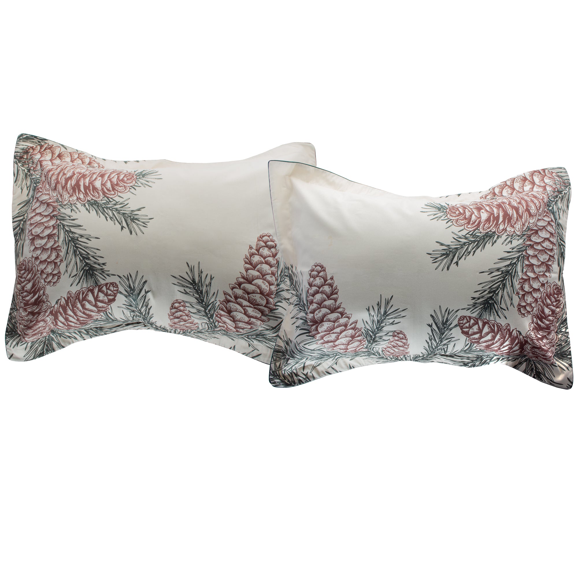 Juego x2 fundas para almohada navideñas piñas de pino