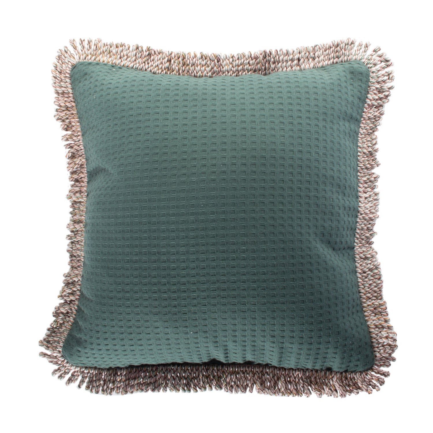 Funda piquet para cojín con flecos Verde