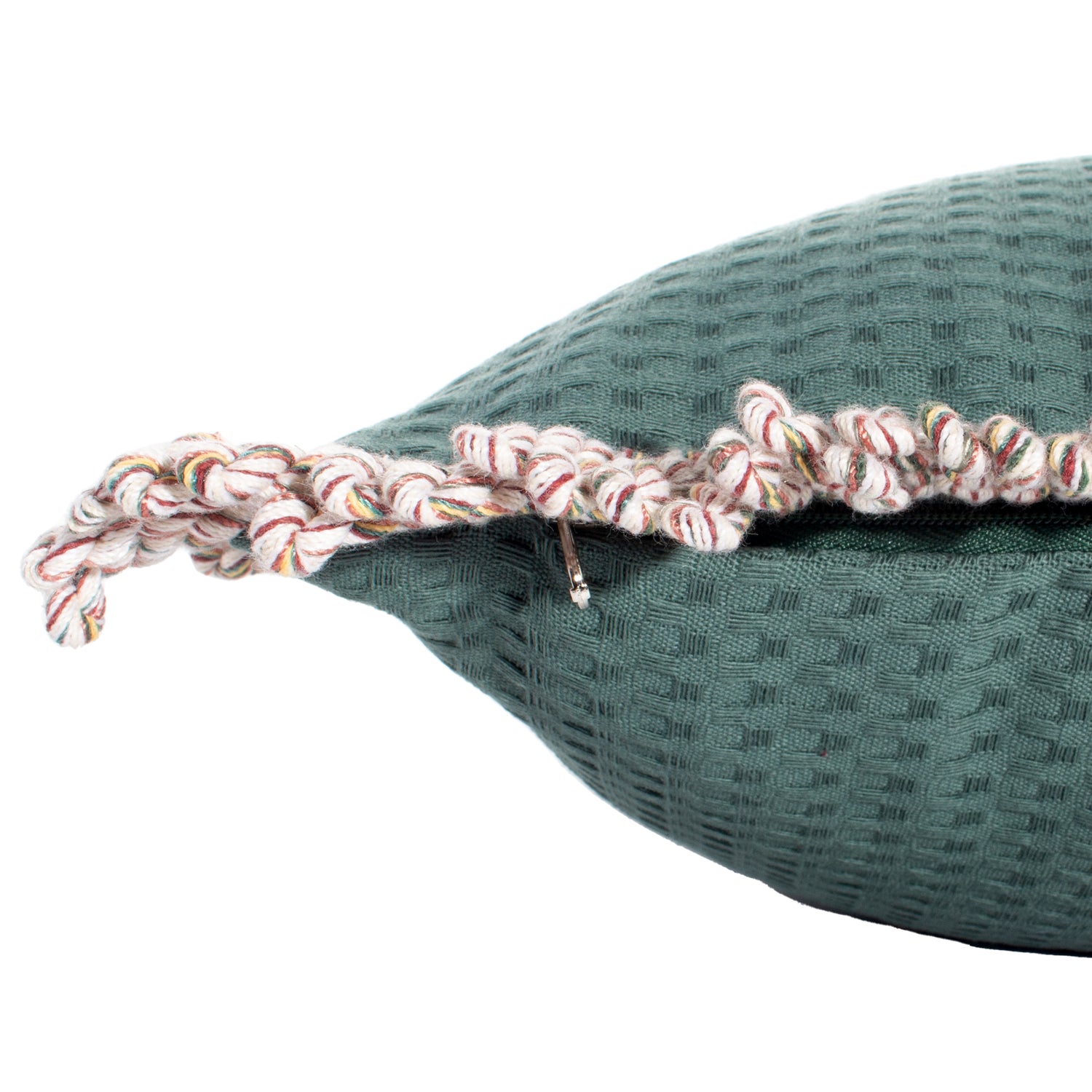 Funda piquet para cojín con flecos Verde