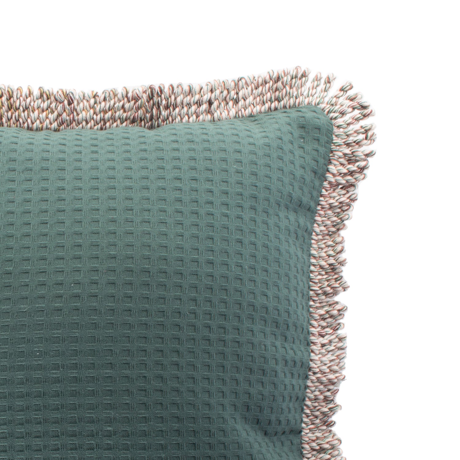 Funda piquet para cojín con flecos Verde