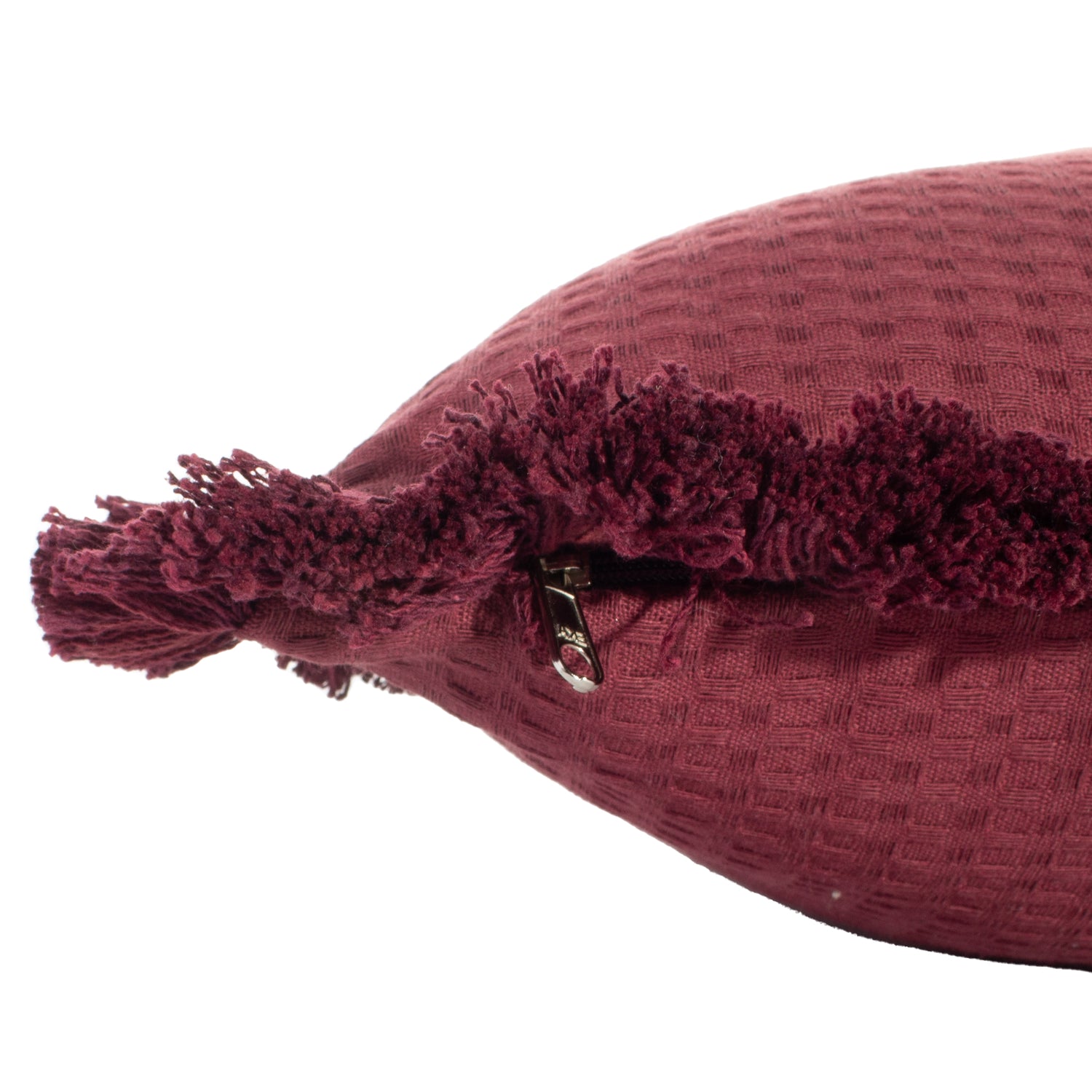 Funda piquet para cojín con flecos Vinotinto