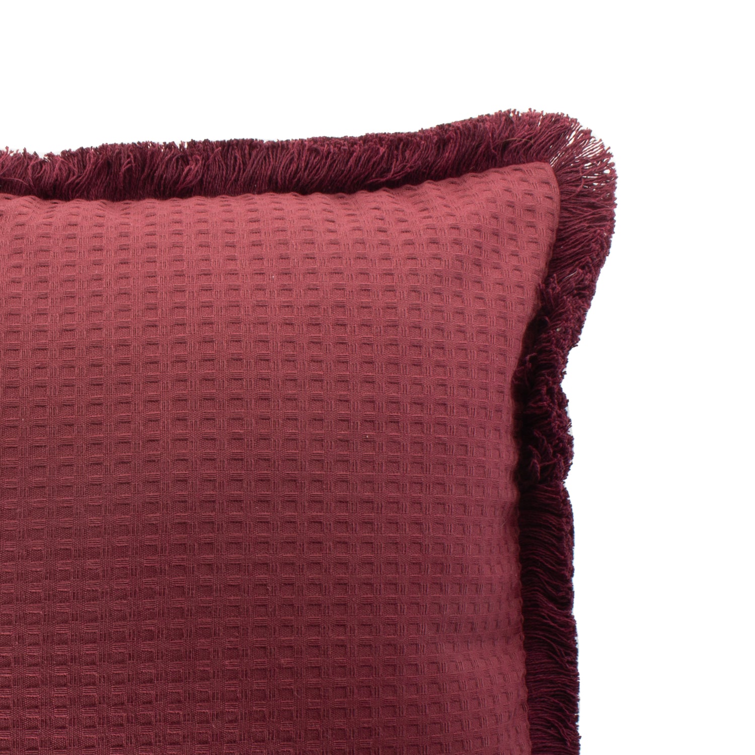 Funda piquet para cojín con flecos Vinotinto