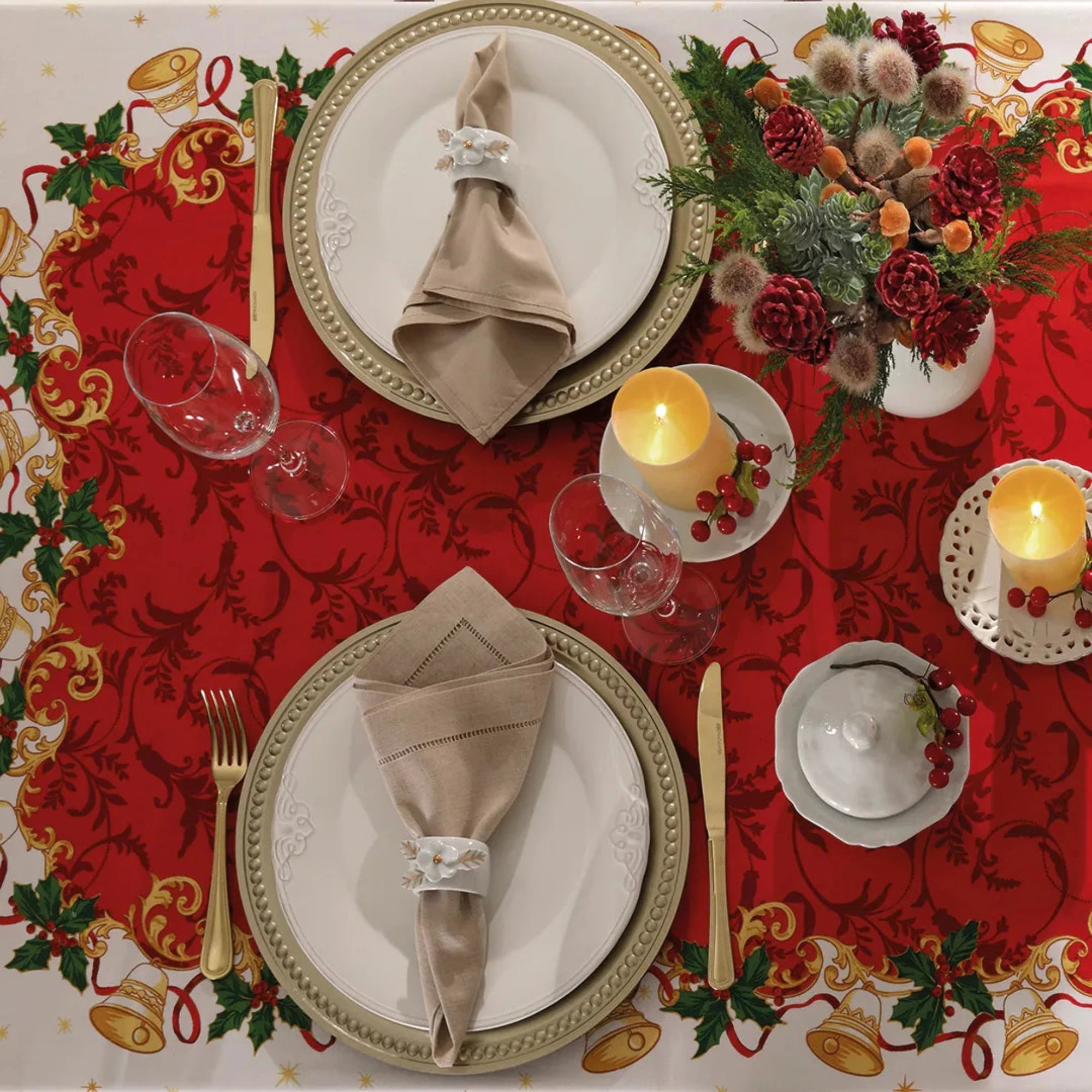 Mantel decorativo navideño Poinsetias