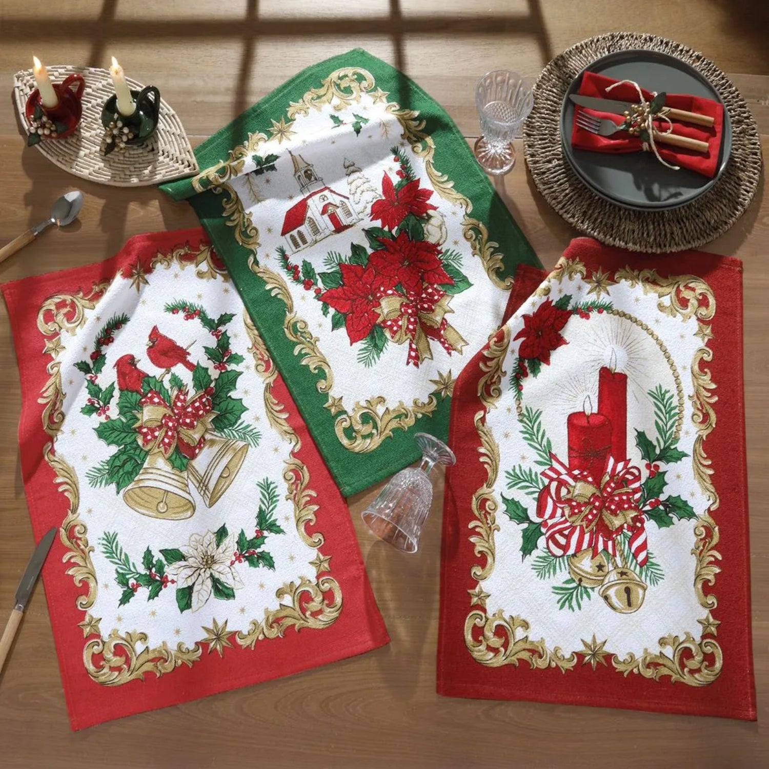 Juego x3 secadores navideños Campanas y Velas