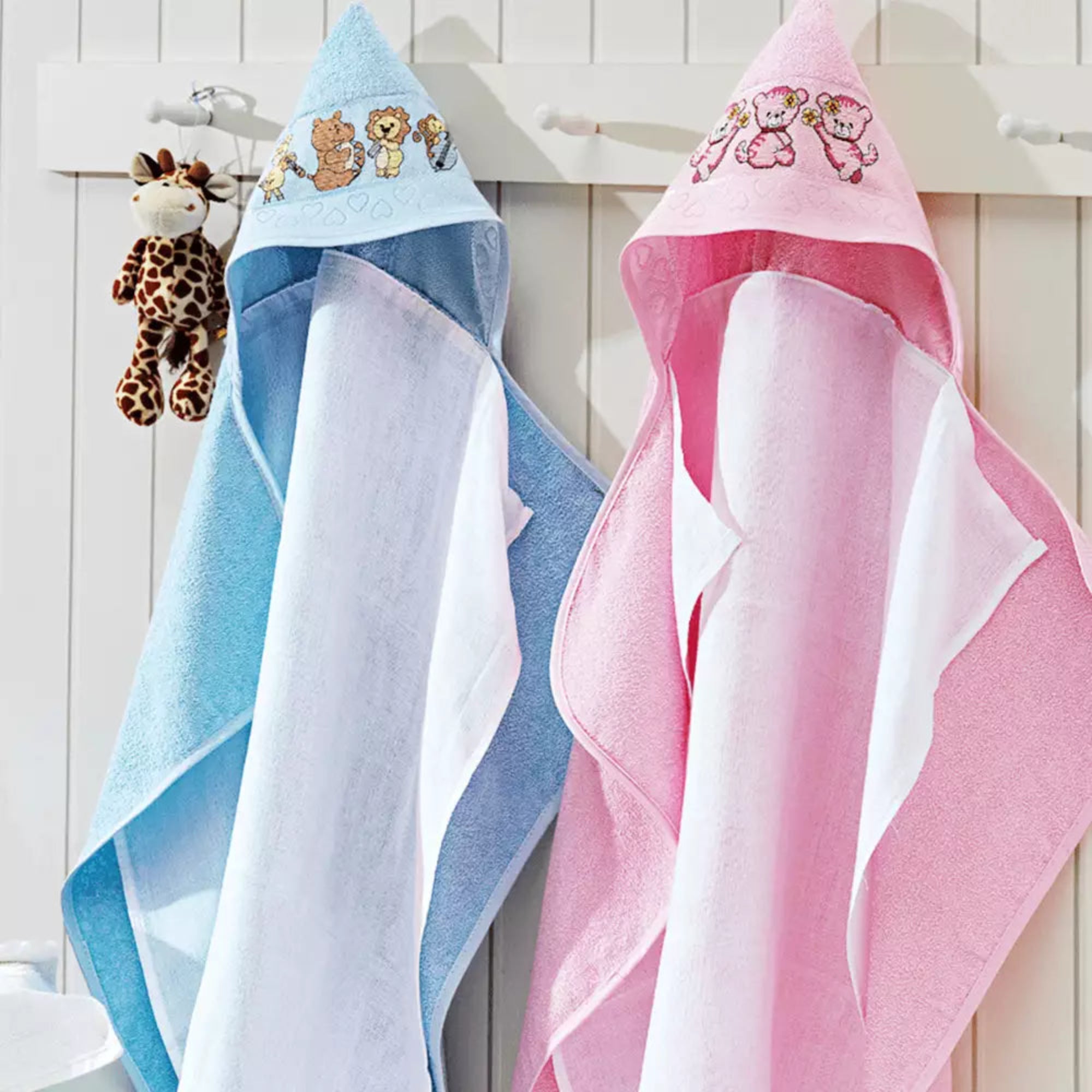 Capucha toalla de bebé para bordar Baby Love 100% algodón Rosa
