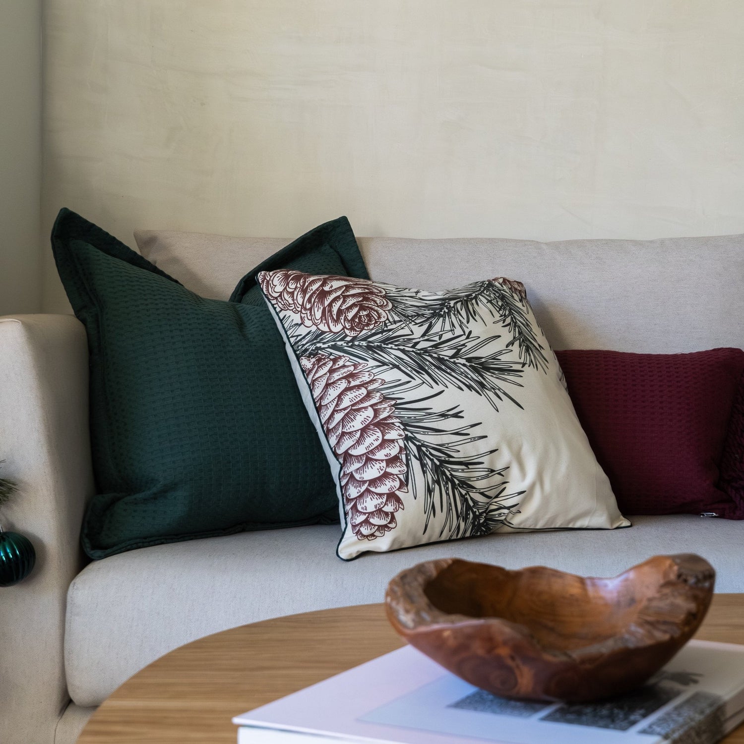 Funda decorativa para cojín navideña Hojas de Pino