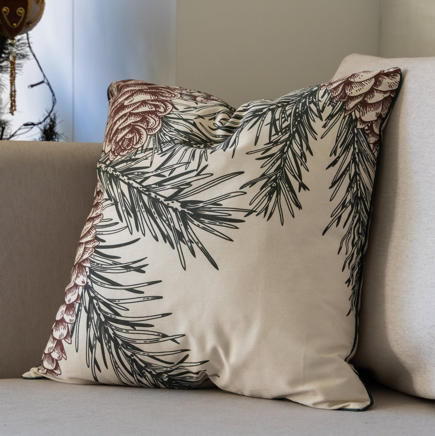 Funda decorativa para cojín navideña Hojas de Pino