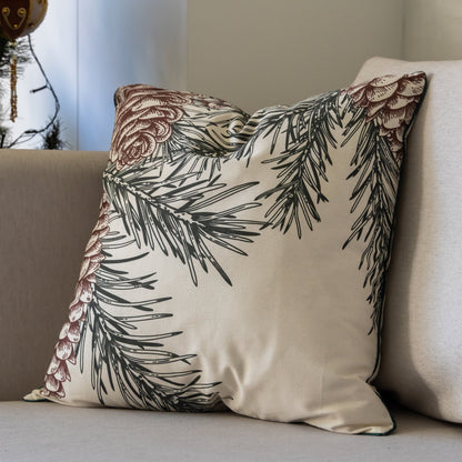 Funda decorativa para cojín navideña Hojas de Pino