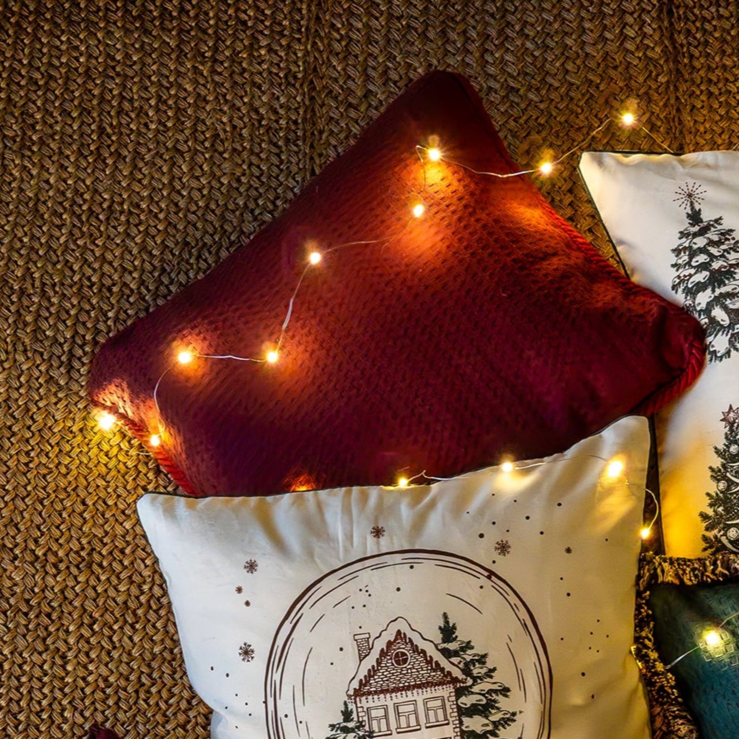 Funda piquet para cojín con cordón Vinotinto