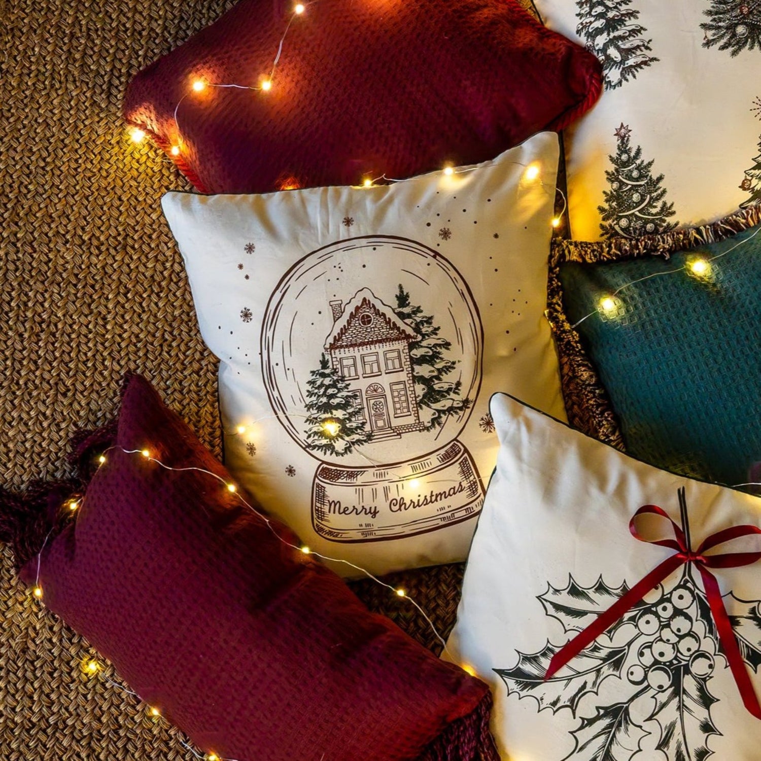 Funda decorativa para cojín navideña Bola de Nieve