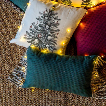 Funda piquet para cojín con flecos Verde