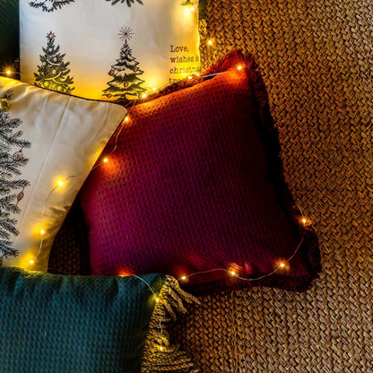 Funda piquet para cojín con flecos Vinotinto