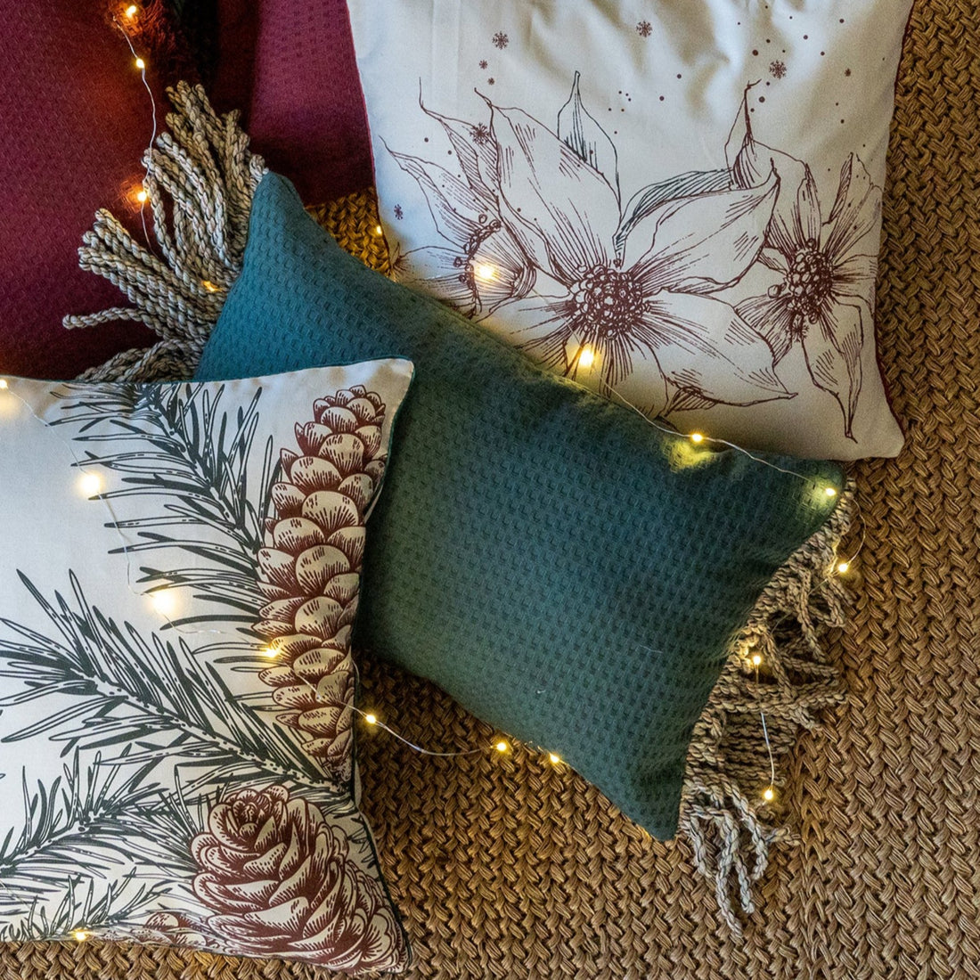 Funda piquet para cojín con flecos Verde