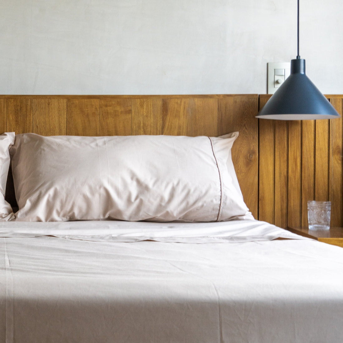 Set x2 fundas de Almohada 100% algodón 200 hilos color Amendoa