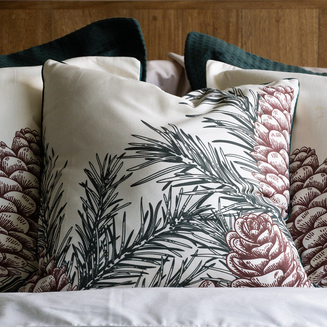 Funda decorativa para cojín navideña Hojas de Pino