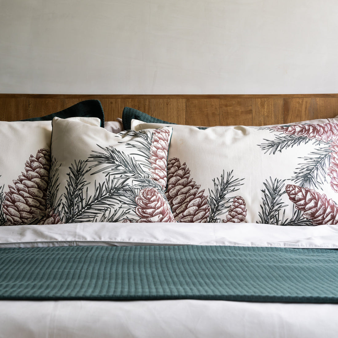 Funda decorativa para cojín navideña Hojas de Pino