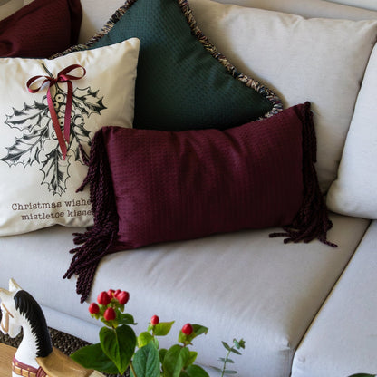 Funda piquet para cojín con flecos Vinotinto