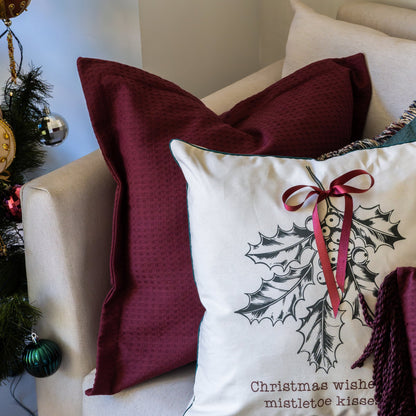 Funda piquet para cojín con pestañas Vinotinto