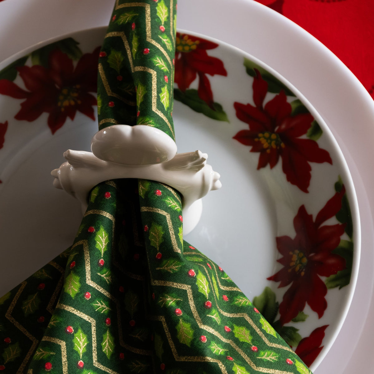 Juego x2 servilletas de tela navideñas Chevron Verde