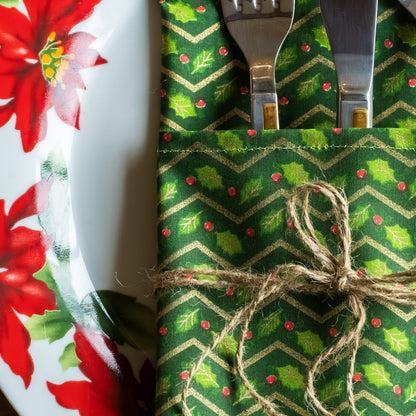 Juego x2 servilletas de tela navideñas Chevron Verde