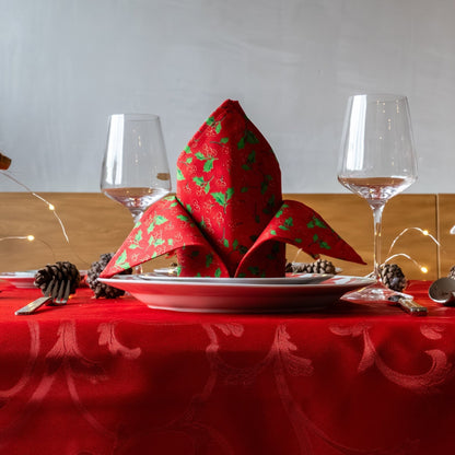 Juego x2 servilletas de tela navideñas Muerdagos Roja