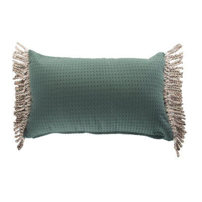 Funda piquet para cojín con flecos Verde