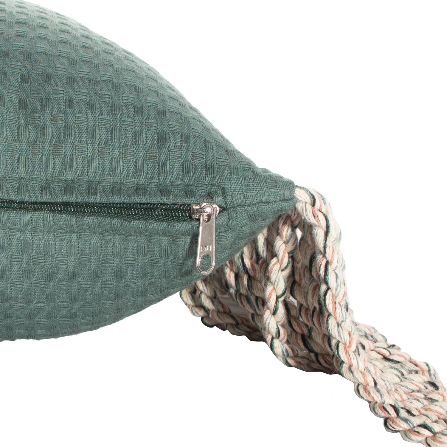 Funda piquet para cojín con flecos Verde