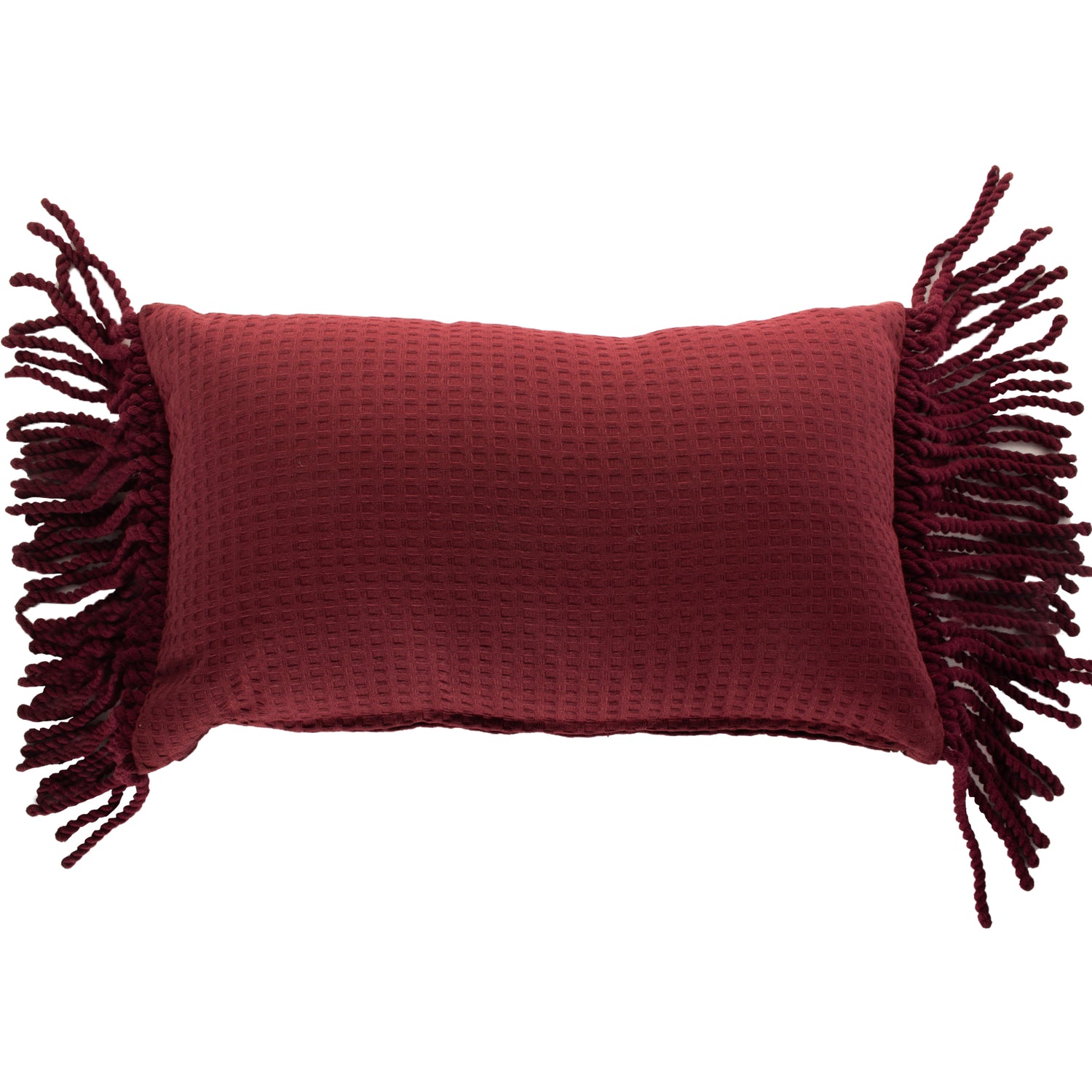 Funda piquet para cojín con flecos Vinotinto
