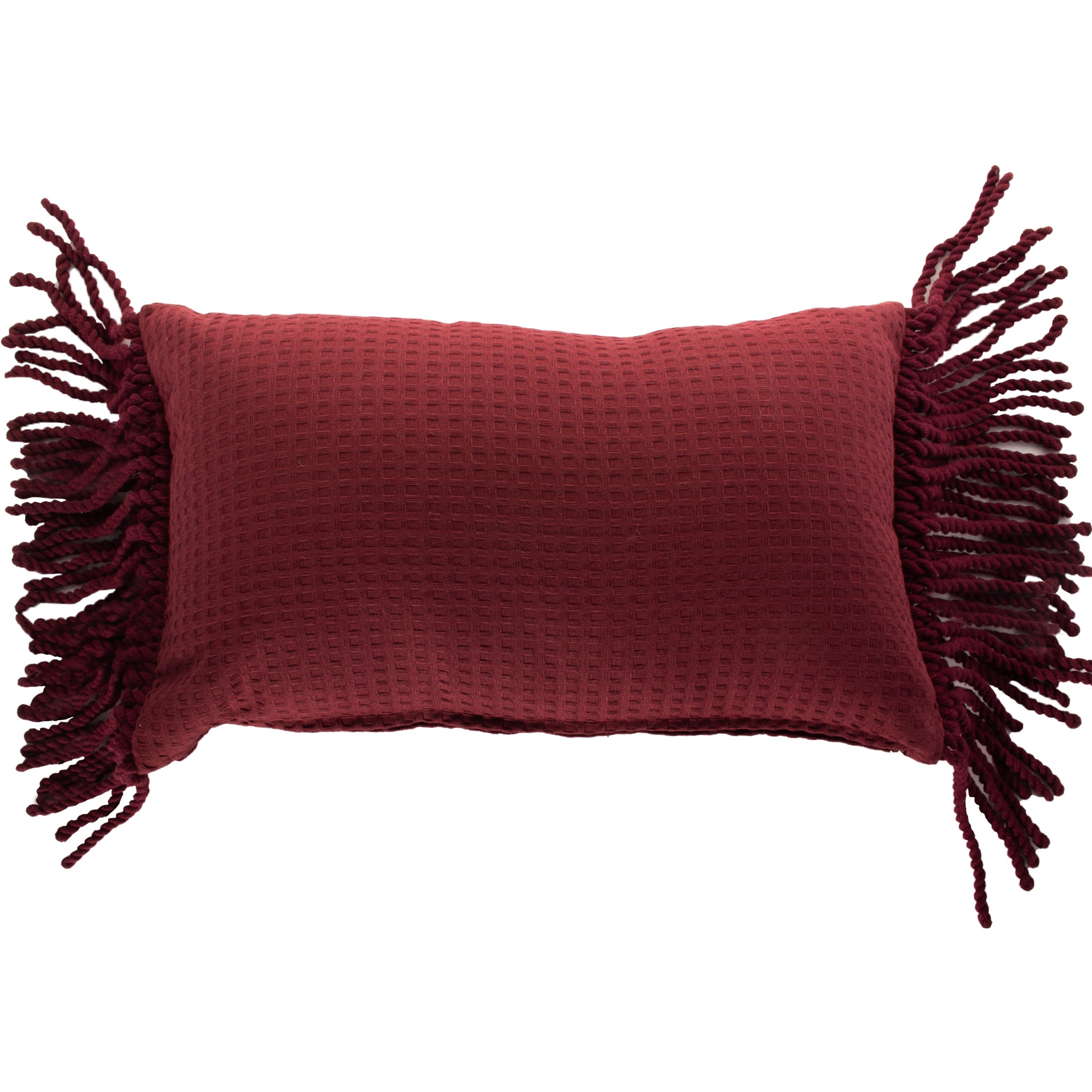 Funda piquet para cojín con flecos Vinotinto