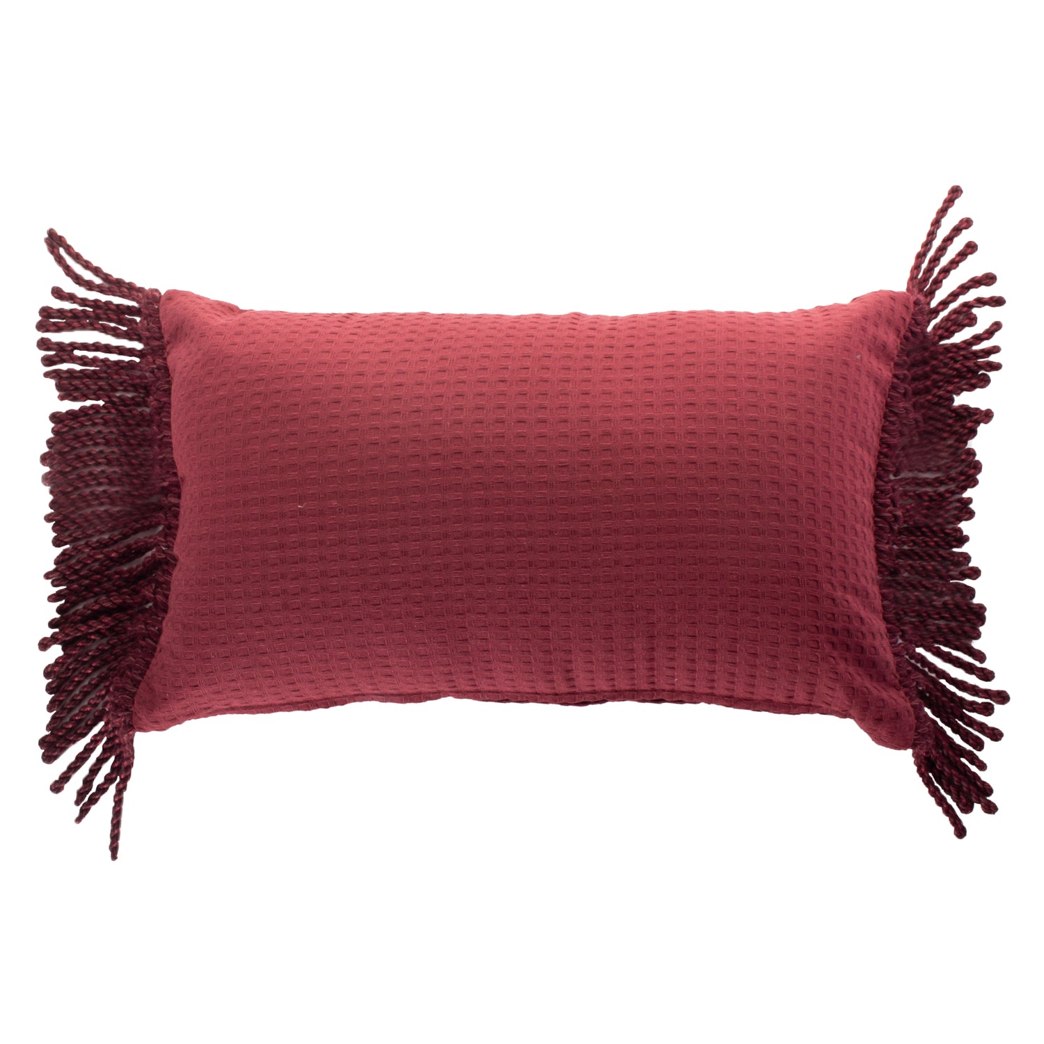 Funda piquet para cojín con flecos Vinotinto
