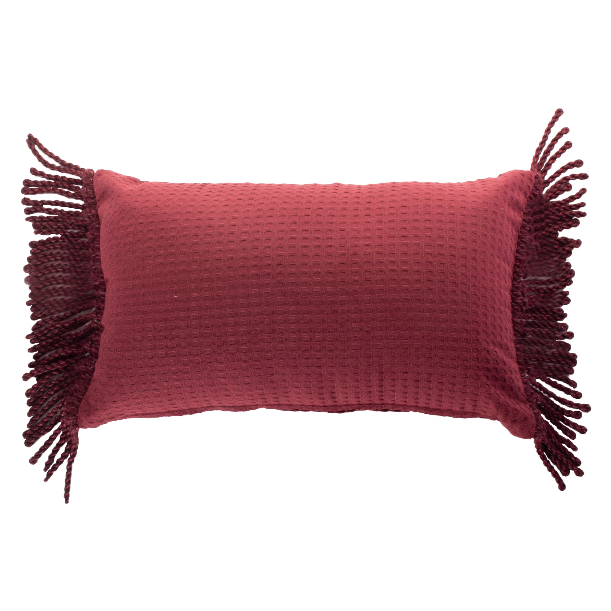 Funda piquet para cojín con flecos Vinotinto